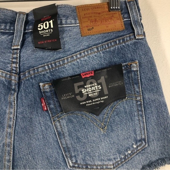 Levi's Premium Big E 501 Micro High Rise Super Short Button Fly Jean Shorts 29 - Picture 9 of 12